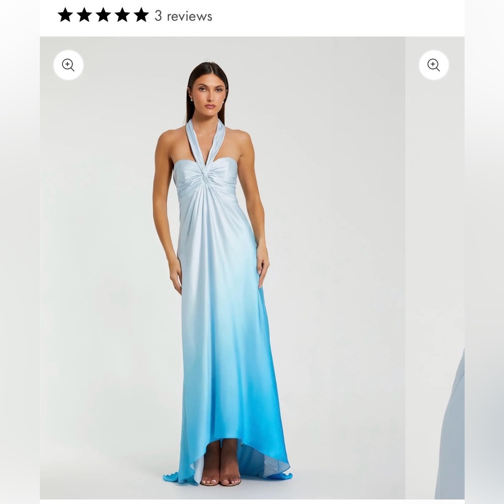 Mac Duggal Blue Charmeuse Tie Halter Neck Ombre Gown